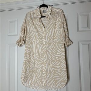 Finley Cream Miller Zebra Print Button-Up Shirt Dress, Size Small